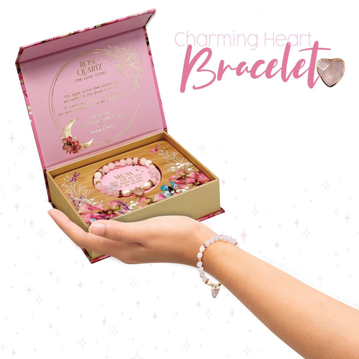 Heart Shaped Crystal Bracelet Gift Set - Rose Quartz – Lisa Pollock