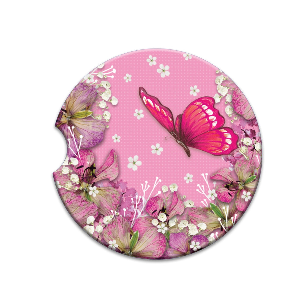 Car Coaster Pink Butterfly