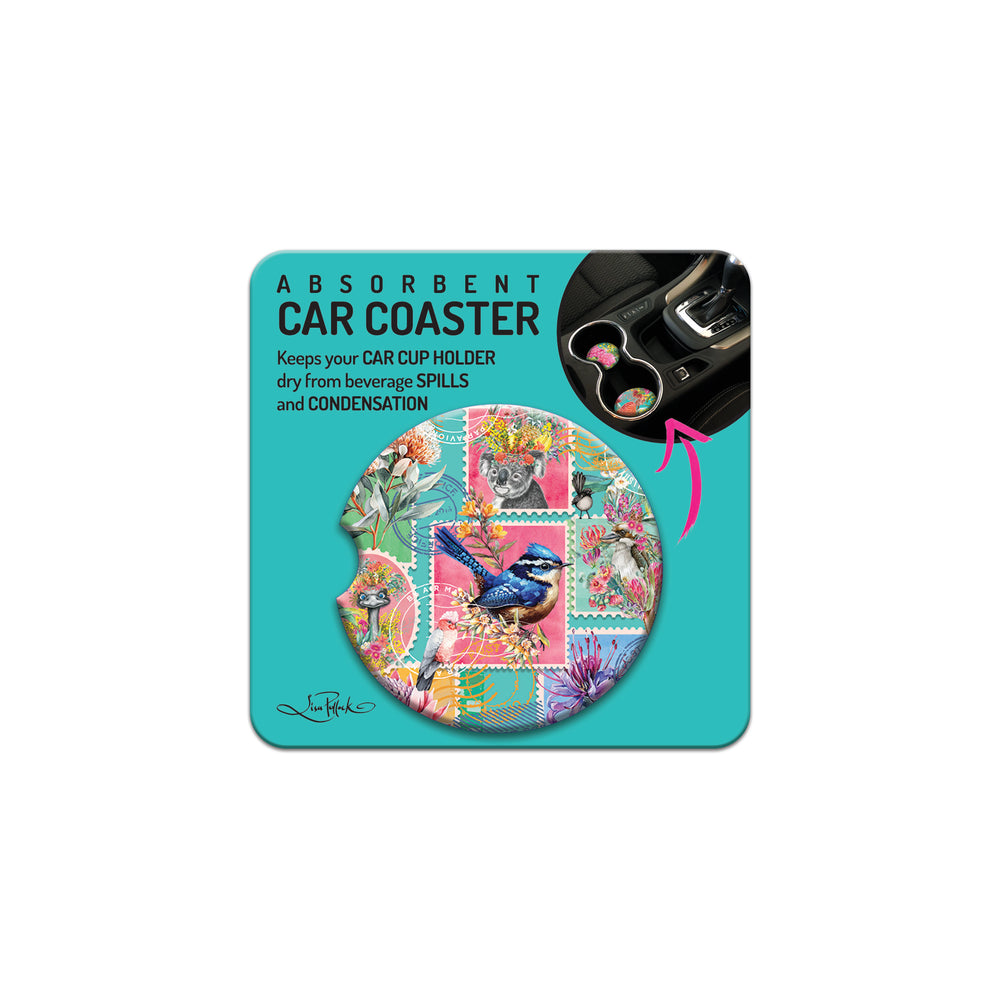 Car Coaster - Pretty Postage (teal)