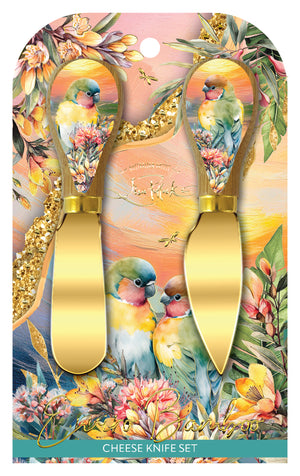 Sunset Love Birds Bamboo Knife Set