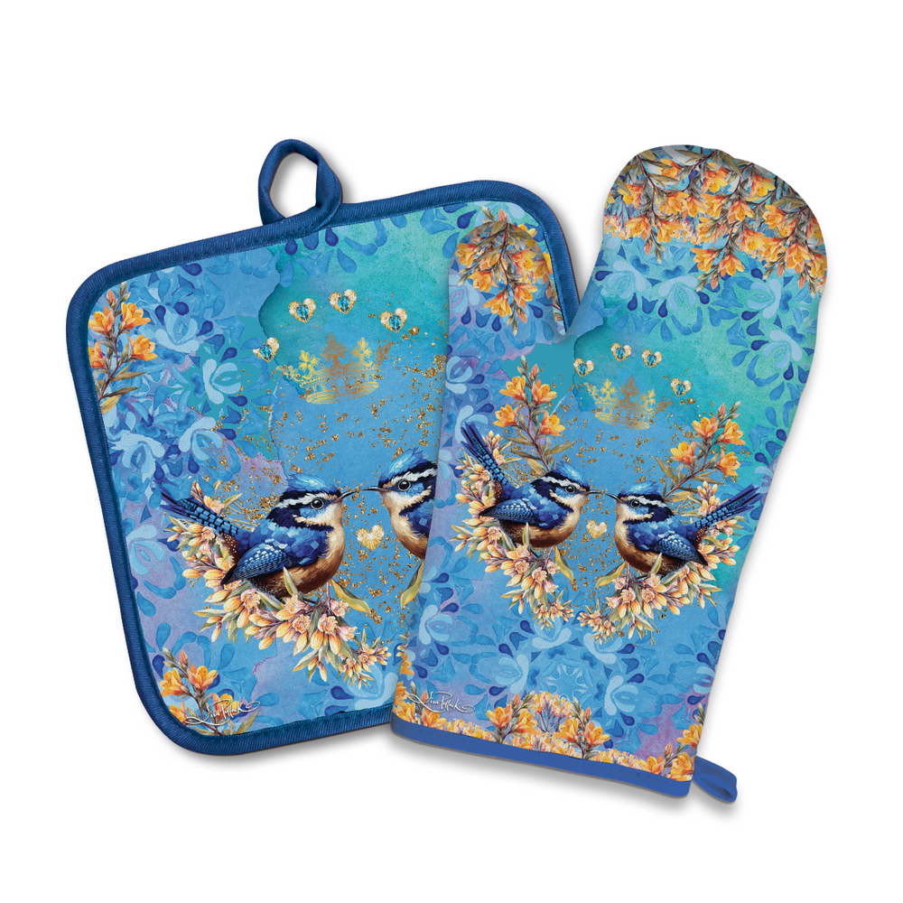 Oven Mitt Pot Holder - Royal Wrens