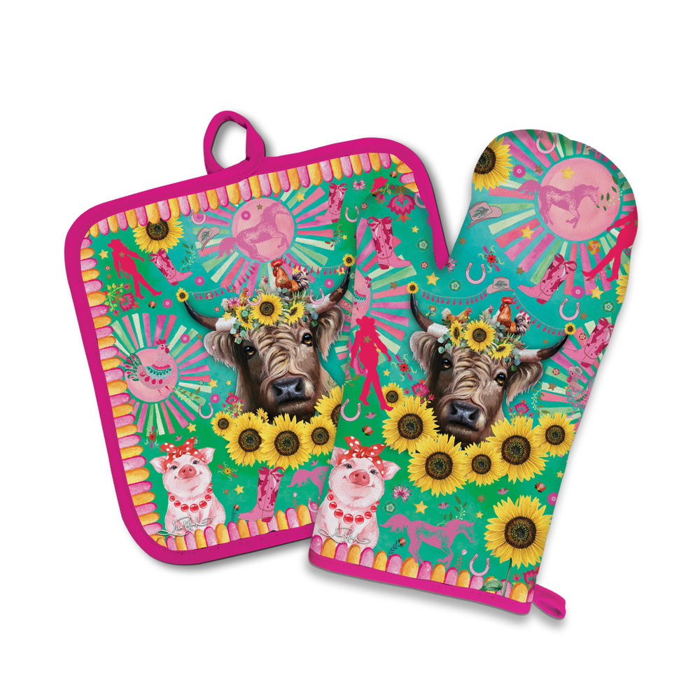 Oven Mitt Pot Holder - Carnival Cow