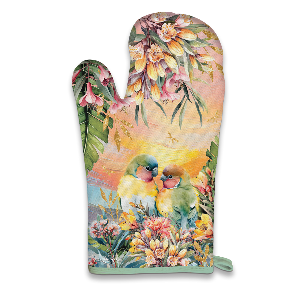 Oven Mitt Pot Holder - Sunset Lovebirds