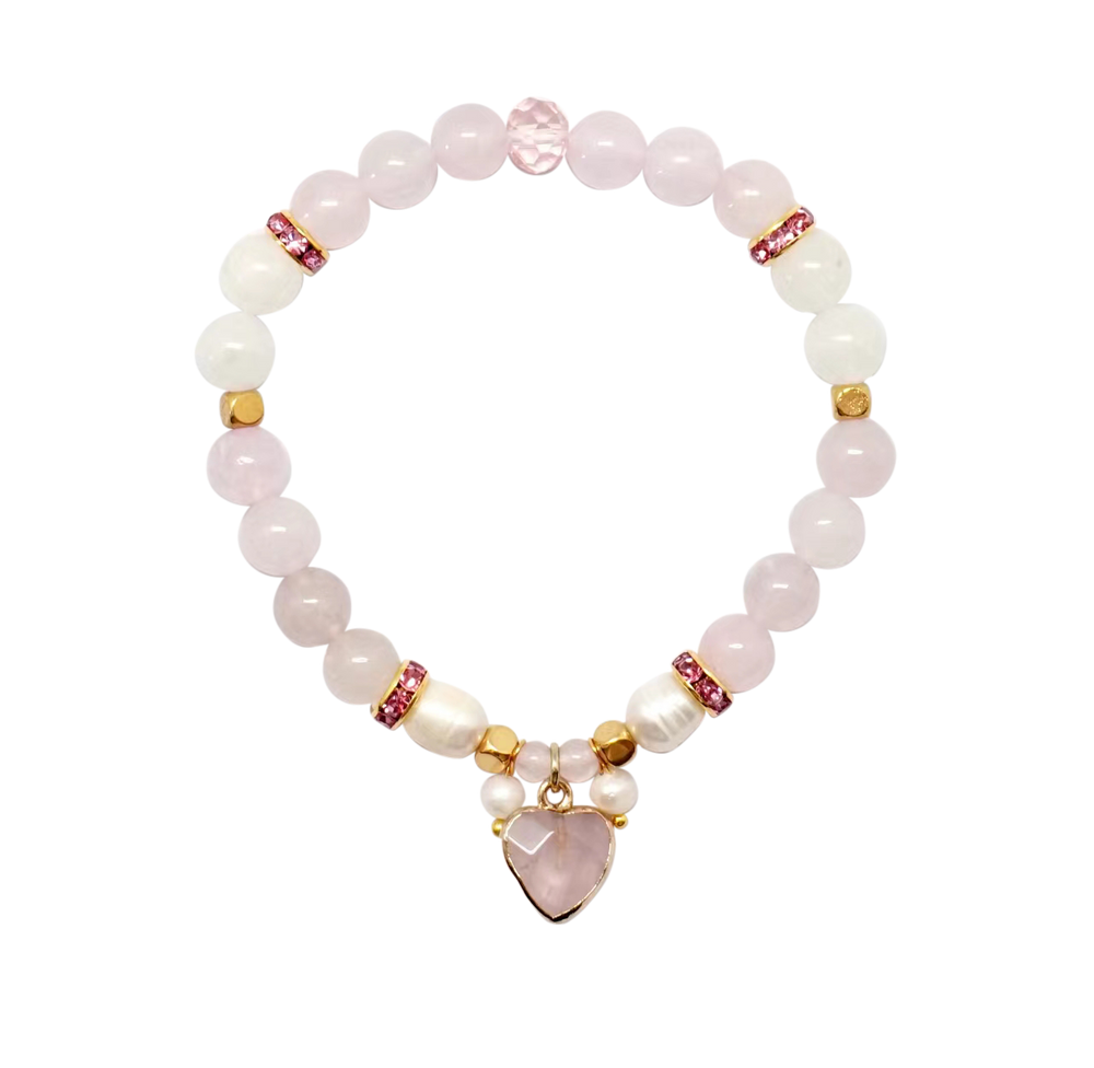Heart Shaped Crystal Bracelet Gift Set - Rose Quartz