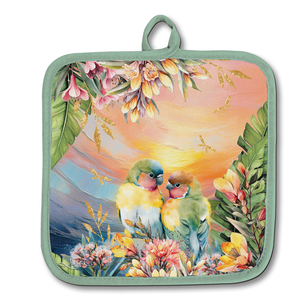 Oven Mitt Pot Holder - Sunset Lovebirds