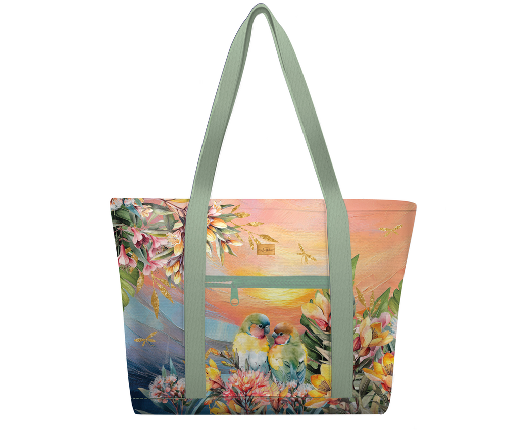 Lrg Tote Cooler Bag - Sunset Love Birds
