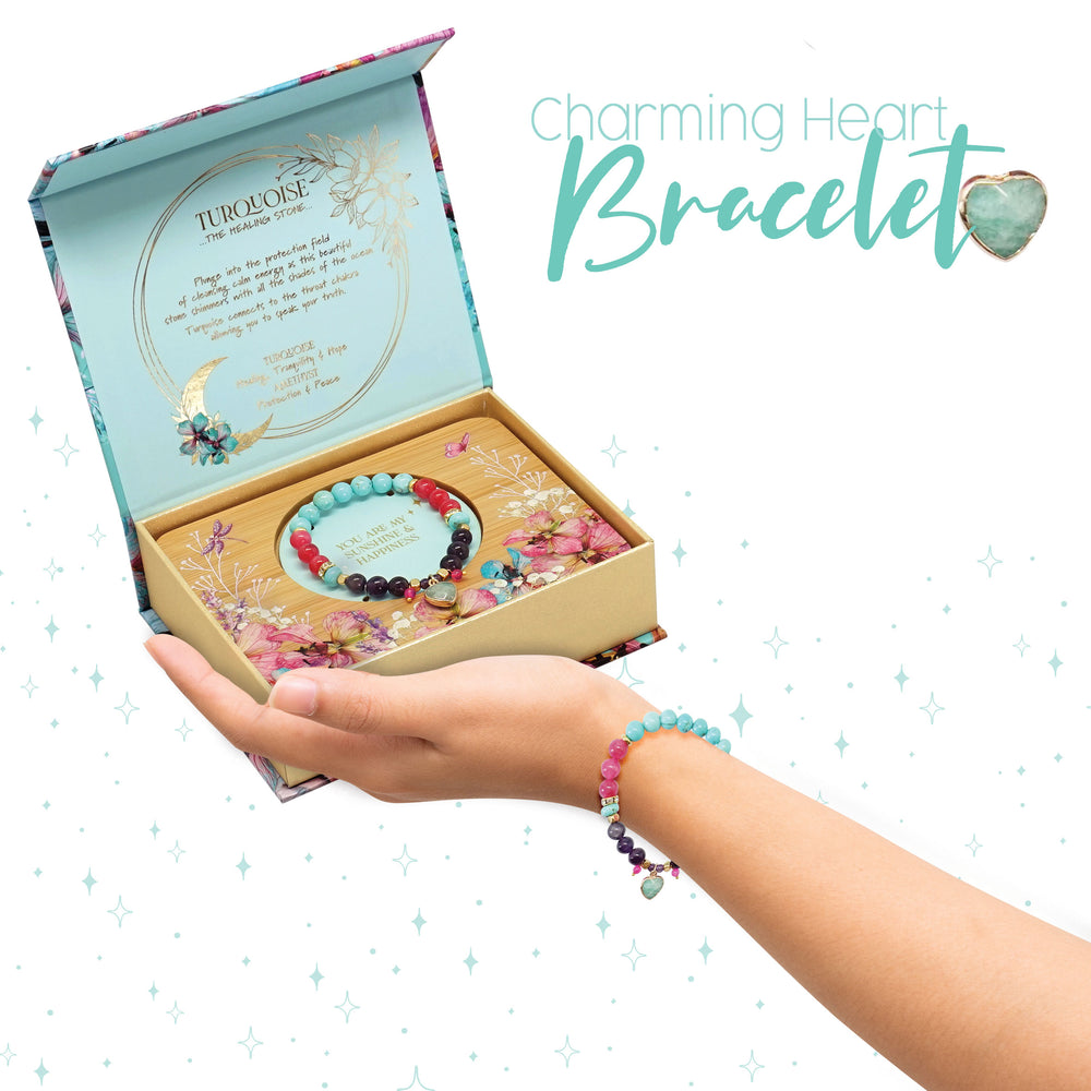 Heart Shaped Crystal Bracelet Gift Set - Turquoise