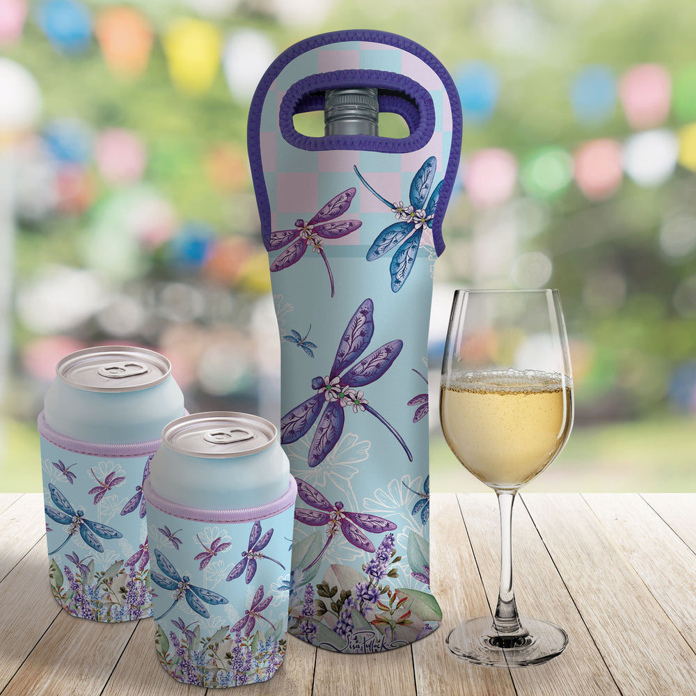 Can Stubby Cooler - Lavender Dragonflies