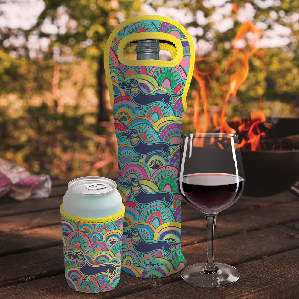 Wine Bottle Cooler - Rainbow Dachshund